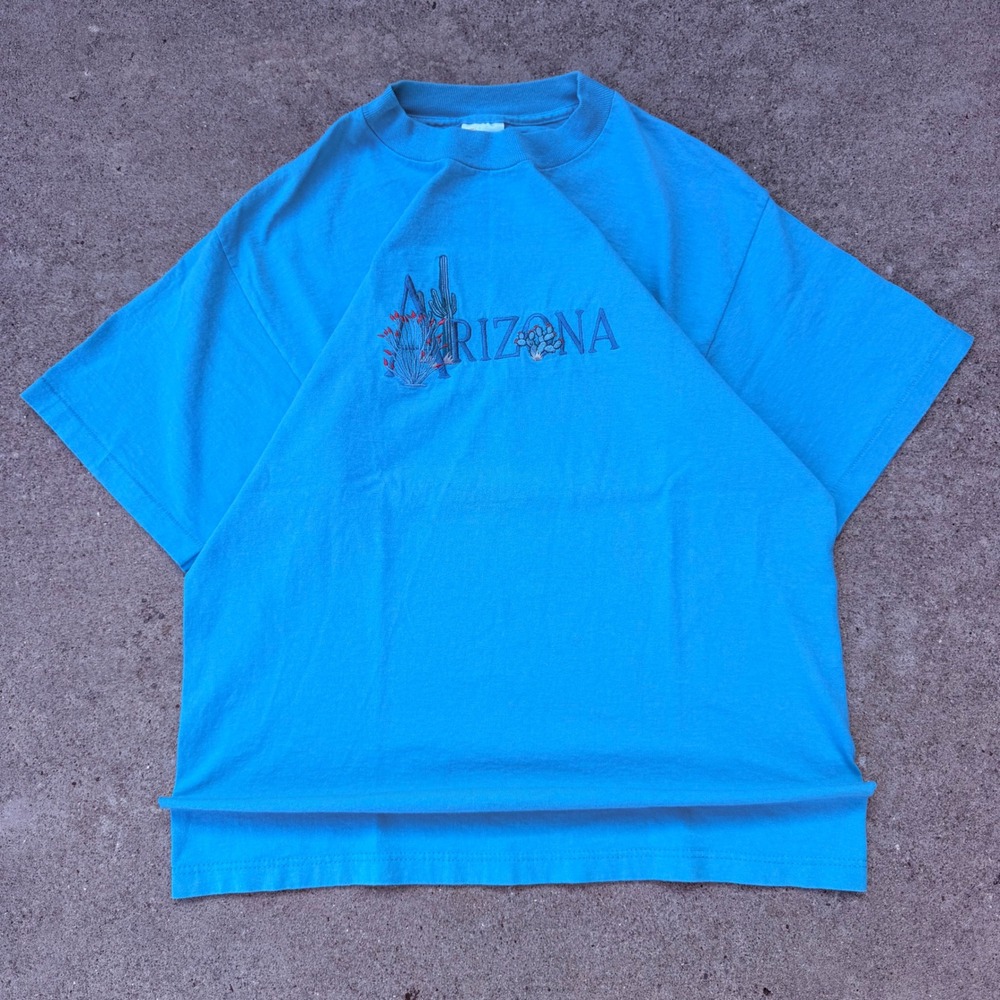 Vintage Desert Heat Arizona Cactus Embroidered T-Shirt Blue Single Stitch M USA